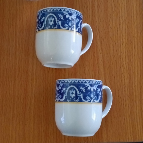 Vista Alegre Portugal 1824 Porto Alegre Print Set of 2 Mugs Blue White & Yellow - Picture 3 of 11